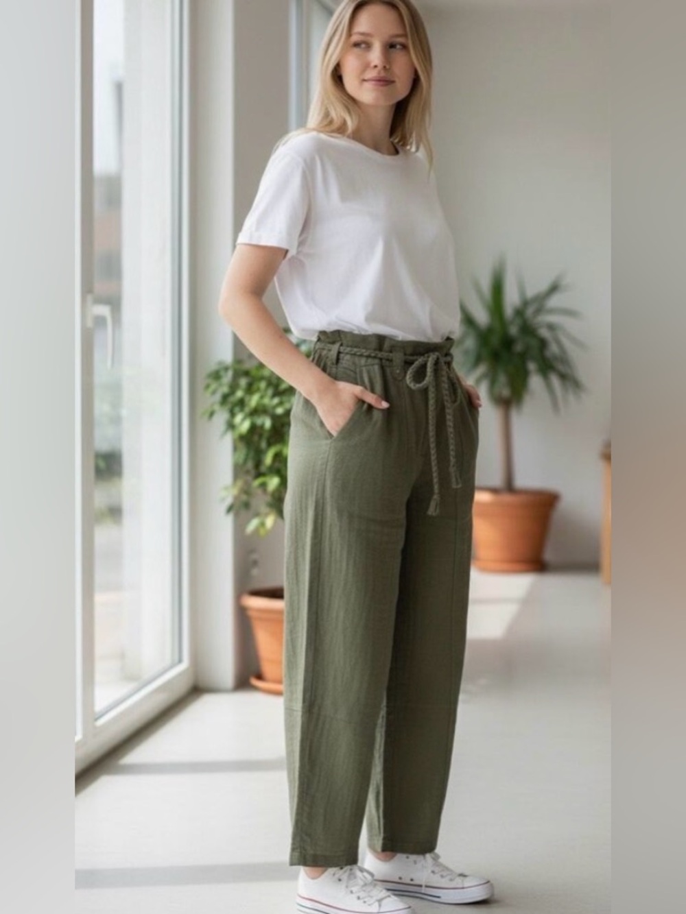JOIE MARIN wide leg crop Cotton Pants In Green NWT SIZE 8 - Picture 3 of 4